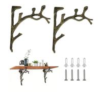 2PCS Vintage Gold Tree Branch Shape Shelf Brackets, Cast Iron Heavy Duty Wall Shelf Brackets for Shelves Retro Floating Shelf Bracket Bookcase Shelf Bracket for Office,Living Room,Bedroom