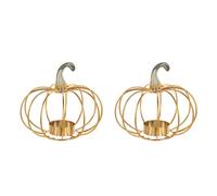 2pcs Vintage Iron Pumpkin Candle Holder for Autumn and Halloween Decor | Golden Hollow Wire Finish, for Pillar or Scented Candles, Fireplace Decor, Harvest Festival Tables