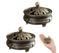 2Pcs Vintage Metal Incense Cone Burner Bronze Mini Auspicious Carving Patterns Creative Incense Cone Holder Durable Alloy Incense Holder for Sticks, Home Decor, Meditation, Yoga Gift