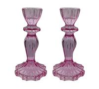 2pcs Vintage Pink Coloured Glass Tall Candle Holders Candlestick Holders Pillar Holders (Pink)