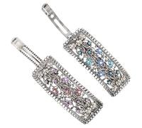 2pcs Vintage Rectangular Hair Clips for Women Rhinestone Metal Spring