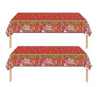2Pcs Vintage Red Table Cloth for Christmas Party 137x274cm,Vintage Rectangle Large Plastic Tablecloth Red Party Disposable Table Cover Decorations for Holiday Christmas Party Dinner TableCloths