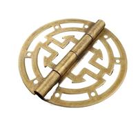 2pcs Vintage Round Brass Hinges w/Screws 45mm/1.77inch Hollow Pattern Old Chinese Retro Decor Wood Jewelry Box Wine Case Cabinet