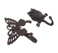 2pcs Vintage Rustic Wrought Iron Animal Wall Hooks Set - Butterfly and Owl Design, Cast Iron Furniture Hooks for Home, Garden, Bar Wall Mounted Storage and Decorative Use