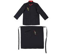 2Pcs Vintage Unisex Chef Uniform Set, Long Sleeve Chef Coat with Apron, Stand - Up Collar Retro Toggle Button, Moisture - Wicking Shoulder Strip for Men and Women (L:165-175)