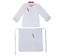 2Pcs Vintage Unisex Chef Uniform Set, Long Sleeve Chef Coat with Apron, Stand - Up Collar Retro Toggle Button, Moisture - Wicking Shoulder Strip for Men and Women (XXL:175-185)