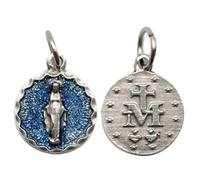 2Pcs Virgin Mary Round Enamel Charms, Zinc Alloy Religious Medal Pendants | Blue Glitter Enamel Small Devotional Charm for DIY Jewelry Making Bracelet Rosary Accessory