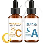 2PCS Vitamin C Serum for Face + Retinol Serum for Face, Age Defying Serum with Hyaluronic Acid, Niacinamide, Brightening & Firming Facial Serum, Dark Spot Corrector, Day & Night Skincare Set, 2x 30ML