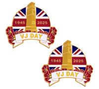 2pcs VJ Day 80th Anniversary Pin Badge,Lest We Forget Red Poppy Union Jack Flag Brooch Pin,VJ Day Accessories Victory Over Japan Badge Brooch for 1945-2025 15 August 80th VJ-Day Memorial Celebration