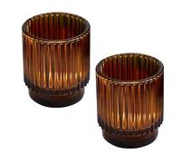 2Pcs Votive Candle Holders,Ribbed Amber Glass Candle Holder,Brown tealight Candle Holder for Table Centerpiece, Wedding, Baby Shower, Home and Party Decorations (Brown)