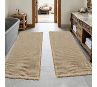2Pcs Waffle Bath Mat Non Slip Beige-Brown Bathmat Anti Slip Bathroom Mat Quick Dry Bath Mat Set Anti Mould Absorbent Machine Washable Bathroom Floor Mats Shower Mat Accessories (2xBrwon-60x180cm)