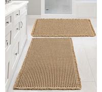 2Pcs Waffle Bath Mat Non Slip Beige-Brown Bathmat Anti Slip Bathroom Mat Quick Dry Bath Mat Set Anti Mould Absorbent Machine Washable Bathroom Floor Mats Shower Mat Accessories (2xBrown-40x60cm)