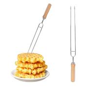 2PCS Waffle Fork for Belgian Waffles, Stainless Steel Waffle Fork with Wooden Handle, Kitchen Tool，Beveled Prongs With Silicone Case，Belgian Baking Accessory