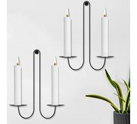 2Pcs Wall Candle Holders Double Armed Hanging Wall Candle Sconce Stand, Symmetric Iron Walls Mounted Pillar Candlestick Holder for Living Room Farmhouse Fireplace Wedding