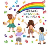 2Pcs Wall Decals, Inspirational Quotes Small Hands Change The World Wall Stickers, Chrome Finish, Multicolor, Cartoon Style, Waterproof, Polyvinyl Acetate Material, 2 Count, Wall Sticker, Wall Decal