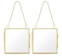 2Pcs Wall Hanging Mini Photo Frames Double Sided Metal Glass Picture Frame with Chain 8x8cm Folding Frame DIY Vintage Artwork Display Frames for Pressed Flowers Pictures Home Wall Decor