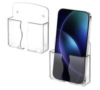 2PCS Wall Mounted Phone Holder Clear Phone Shelf Self Adhesive with Charging Hole, Compatible with Phone & Android Smartphone, Cell Phone Cradle Bedside Organizer Remote Control Stand for Home Office