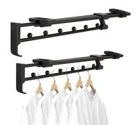 2Pcs Wardrobe Pull Out Clothes Rail Organizer, Adjustable Retractable Closet Hanger Rail, Heavy Duty Stainless Steel Wardrobe Rail for Hanging Clothes, Coats & Trousers (35cm)