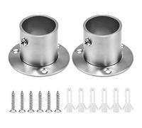 2Pcs Wardrobe Rail Support, 32mm Round Wardrobe Hanging Pole Tube Rod End Bracket, Stainless Steel Flange Socket Holder Adjustable with Screws for Closet Curtain (Silver)