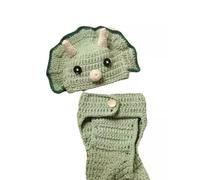 2Pcs Warm and Soft Newborns Costume Crochet Knitted Dinosaur Hat and Pants Set for Baby Professional Photography Props Woolen Yarn