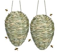 2Pcs Wasp Nest Decoy, 7x9" Faux Woven Reeds Hanging Fake Wasp Nest, Practical Deterrent for Hornets Yellow Jackets Home Patio Garden Decoration Fake