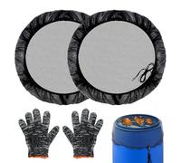2Pcs Water Butt Net Cover, 60cm Rain Barrel Mesh Cover, Rain Harvesting Tool Protector, Adjustable Rain Collection Barrel Protection Net, Rain Butt Screen with Drawstring Gloves for Outdoor Garden