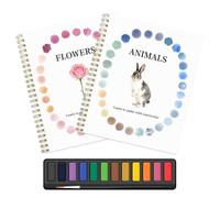 2Pcs Watercolour Workbooks for Adults, Watercolour Book for Beginners, 12 Colors Water Colour Paints Set with Brush, Nature Scenes Art Crafts Kit for Men Women Gifts (Flower+Animal)