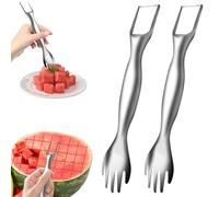 2Pcs Watermelon Cutter, Stainless Steel Fruit Cutter Portable Watermelon Cutter Slicer Tool 2-in-1 Double Head Fruit Slicer, Suitable for Summer Family Gatherings Watermelon Slicer Cutter Tool