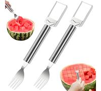 2Pcs Watermelon Fork Slicer Cutter Set, Stainless Steel 2-in-1 Melon Cutter for Easy Slicing - Effortless Melon Cutting Utensil (2 Pack)