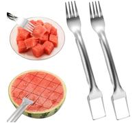 2Pcs Watermelon Fork Slicer Cutter, Stainless Steel 2-in-1 Watermelon Slicer and Fork, Easy Fruit Cutter Tool for Home, Party, Camping, Kitchen Gadgets