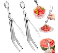 2Pcs Watermelon Slicer Tool Fork 3-in-1 Fruit Fork Fruit Cutters Stainless Steel Watermelon Cutter Thicken Portable Cutter Slicer Tool Utility, Cutting Practical Gadgets for Home Kitchen Camping