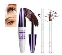 2PCS Waterproof 5D Mascara Liquid Eyeliner Set, Lengthening and Volumizing Mascara with Natural Curl for Stunning Lashes, Smudge-Proof Colored Mascara Eyeliner for Dramatic Lashes Older Women(Brown)