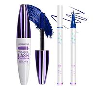 2PCS Waterproof 5D Mascara Liquid Eyeliner Set, Lengthening Volumizing Mascara with Natural Curl for Stunning Lashes, Smudge-Proof Colored Mascara Eyeliner for Dramatic Lashes for Older Women (Blue)