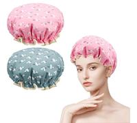 2PCS Waterproof Bath Caps - Elastic Band Double Layers Shower Caps for Women, Men, Salon, Swimming, Spa, Hair Dye, Travel