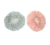 2pcs Waterproof Shower Cap for Women Adults, Cpe Bath Hair Cover | Packable Foldable Design, Smooth Surface, for Travel Bathing, Long or Short Hair, Two Pink and Green Caps