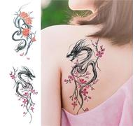 2pcs Waterproof Temporary Tattoo Sticker Plum Blossom Dragon Flower Arm Back Thighs Fake Tatto Flash Tatoo Tato for Girl Women Men(B)