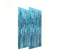 2pcs Wavy Tinsel Foil Fringe Backdrop | Metallic Teal Blue/Light Blue Glitter Sparkle Hanging Streamers for Ocean Themed, Blue Birthday, Under The Sea Mermaid Party Decoration
