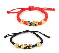 2pcs Wealth Money Bracelet, Red Black FengShui Lucky Wealth Bracelet with Chinese Mythical Beasts Attracts Fortune Prosperity Feng Shui Good Luck Jewelry for Men Women