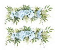 2Pcs Wedding Arch Flowers, Artificial White Rose Decorative Floral Swags, Greenery Arbor Floral Arrangement, Wedding Arch Flower Swag for Sheer Drapes Door Party Wall Ceremony Decor (Blue)