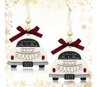 2PCS Wedding Gifts,2025 Mr and Mrs Ornament Married Keepsake,Rustic Wooden Wooden Wedding Day Gifts, Newlyweds Marry Plaque Ornament for Couple