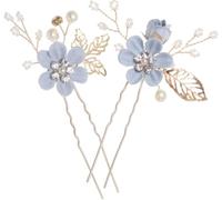 2pcs Wedding Hairpins for Bride Delicate Leaf, Made of Durable Alloy (Sky-blue - With light and reasonable structure design) - Suitable for Daily Styling