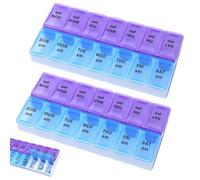 2PCS Weekly Pill Box Organiser, Travel Pill Box 7 Day 2 Times a Day, Tablet Dispenser for Secure Snap Closure, Dosette Medication for Home and Travel, AM/PM 14Compartments, Blue-Purple