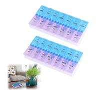 2PCS Weekly Pill Box Pill Organiser, Travel Pill Box 7 Day 2 Times a Day, Tablet Dispenser for Secure Snap Closure, Dosette Medication Box for Home and Travel, AM/PM 14Compartments, Blue-Purple