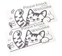 2pcs Welcome Knock Door Sticker Cute Cat Wall Sticker PVC Decorative