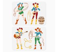2Pcs Western Cowgirl Lasso Stencils for Painting, 29.7×21cm Reusable Plastic Cowgirl Jean Hat Stencil Drawing Templates, Whips DIY Craft Paint Templates for Wall Home Decor Wood Burning Canvas
