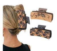2Pcs Western Halloween Hair Claw, 4" PU Leather Hair Claw for Women, Pattern Hair Appreciation Gift Claw for Thin Thick Big Hair Styling Accessories (Black&Brown-Skeleton&Ghost)