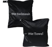 2pcs Wet Bags for Swimsuits & Towels - 12.6"x14.6" & 10.6"x7.9" Waterproof, Smell Proof, Machine Washable Multipurpose Storage Bags for Wet Swimsuit and Towel at the Pool, Beach | Black & White
