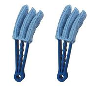 2Pcs Wet Dry Venetian Window Blind Cleaner Microfiber Brush 3 Pronged Washable Duster (Blue)