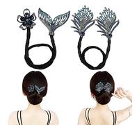 2Pcs Whale Tail Rhinestone Flower Hair Clip, Lazy Hair Curler Deft Bun Maker