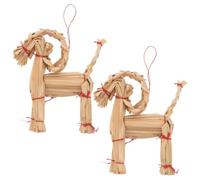 2pcs Wheat Straw Goat Christmas Ornament, Nordic Rustic Hanging Decor | Handwoven Natural Material, Easy Hanging Design, Grain Texture, Suits Garlands, Shelves, Ledges and Fireplace Displays